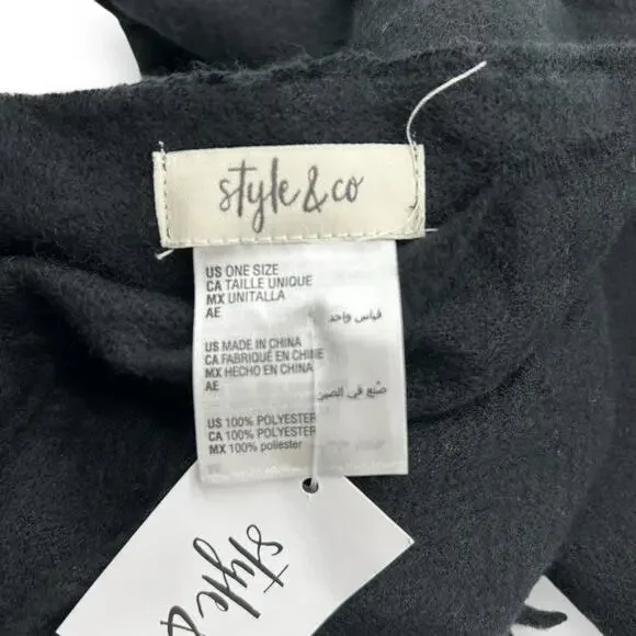 NEW Style & Co Black Fringe Trim Scarf Classic Quiet Luxury - Picture 11 of 12